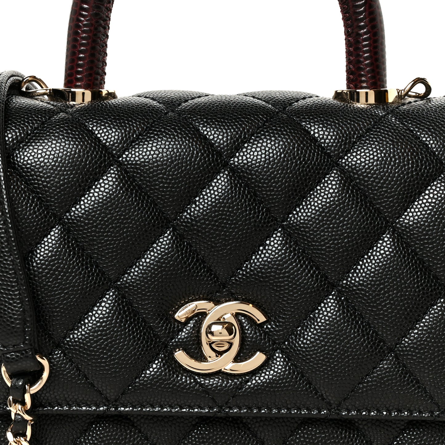 Caviar Lizard Embossed Quilted Extra Mini Coco Handle Flap Black