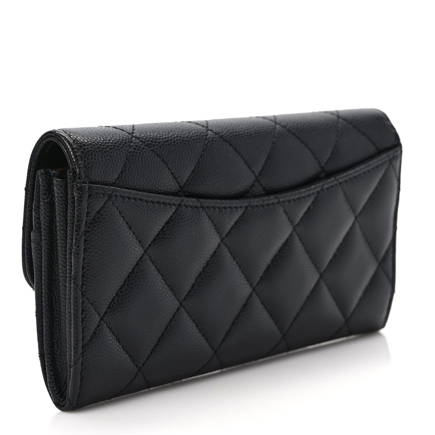 Caviar Quilted Medium Gusset Flap Wallet Black