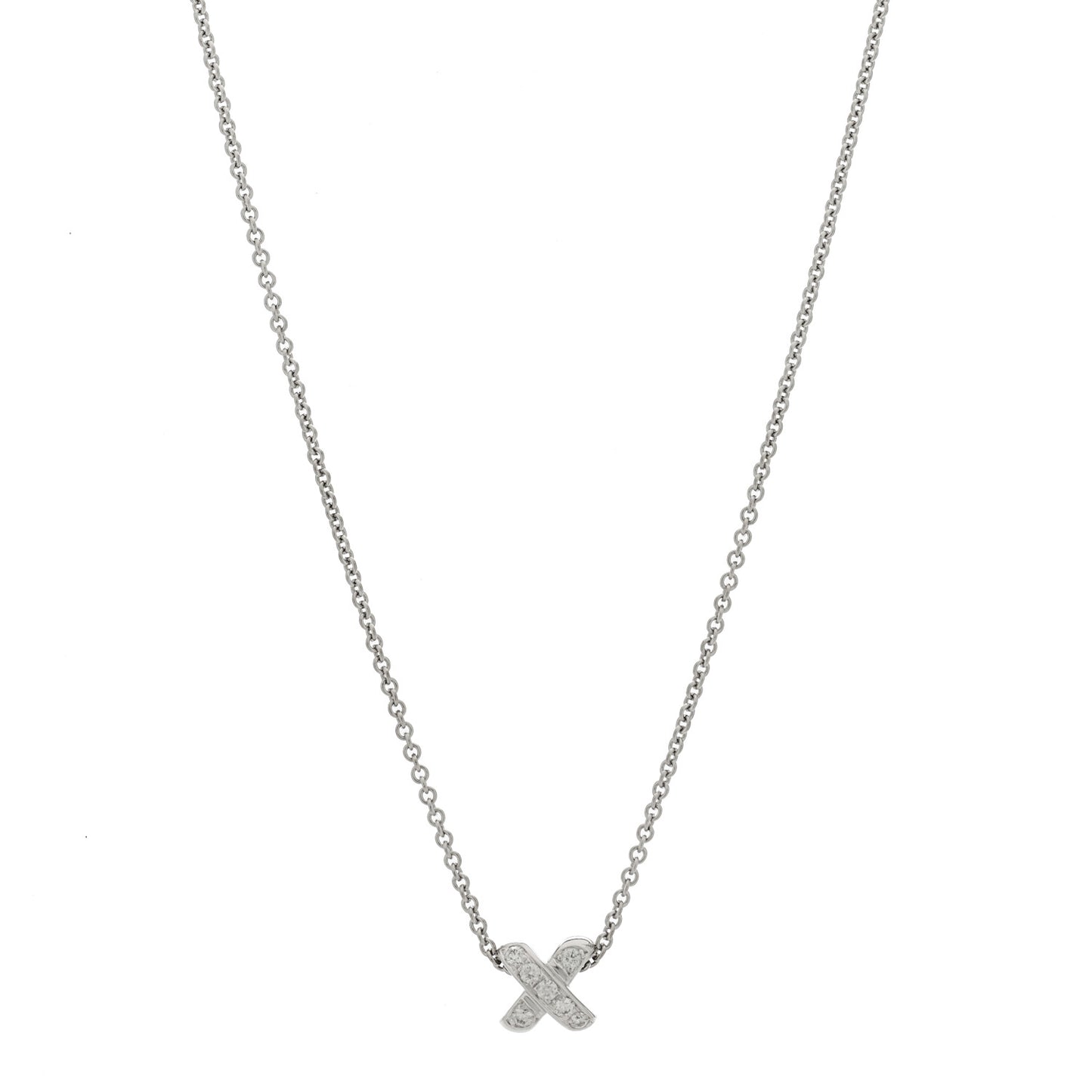 18K White Gold Diamond Cross Stitch Pendant Necklace