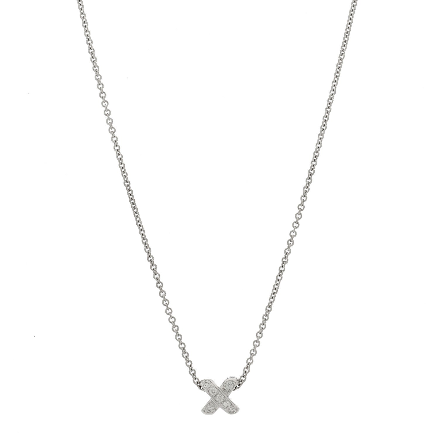 Tiffany 18K White Gold Diamond Cross Stitch Pendant Necklace 1 of 5