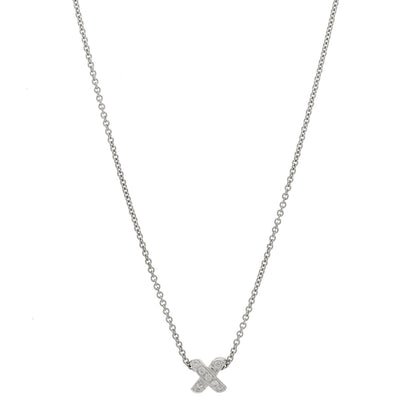 Tiffany 18K White Gold Diamond Cross Stitch Pendant Necklace 1 of 5