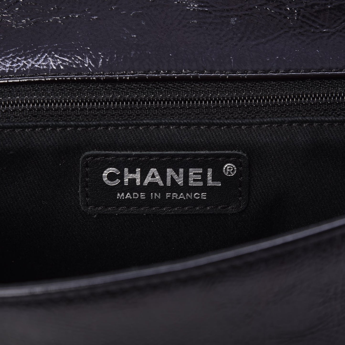 Distressed Patent Calfskin Small Frame Single Flap Black