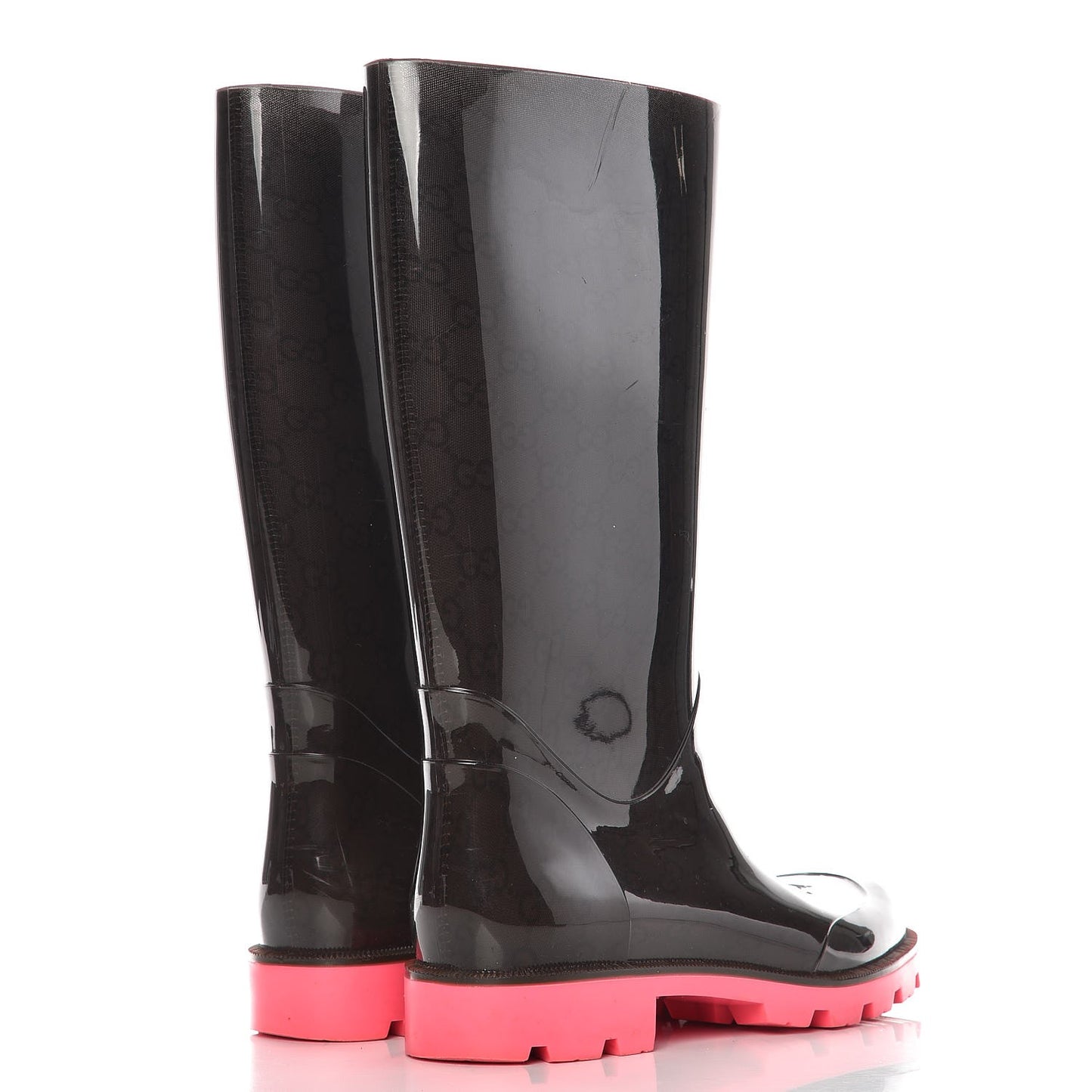 Rubber Monogram Edinburg Rain Boots 39 Pink Brown
