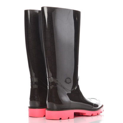 Gucci Rubber Monogram Edinburg Rain Boots 39 Pink Brown 4 of 9