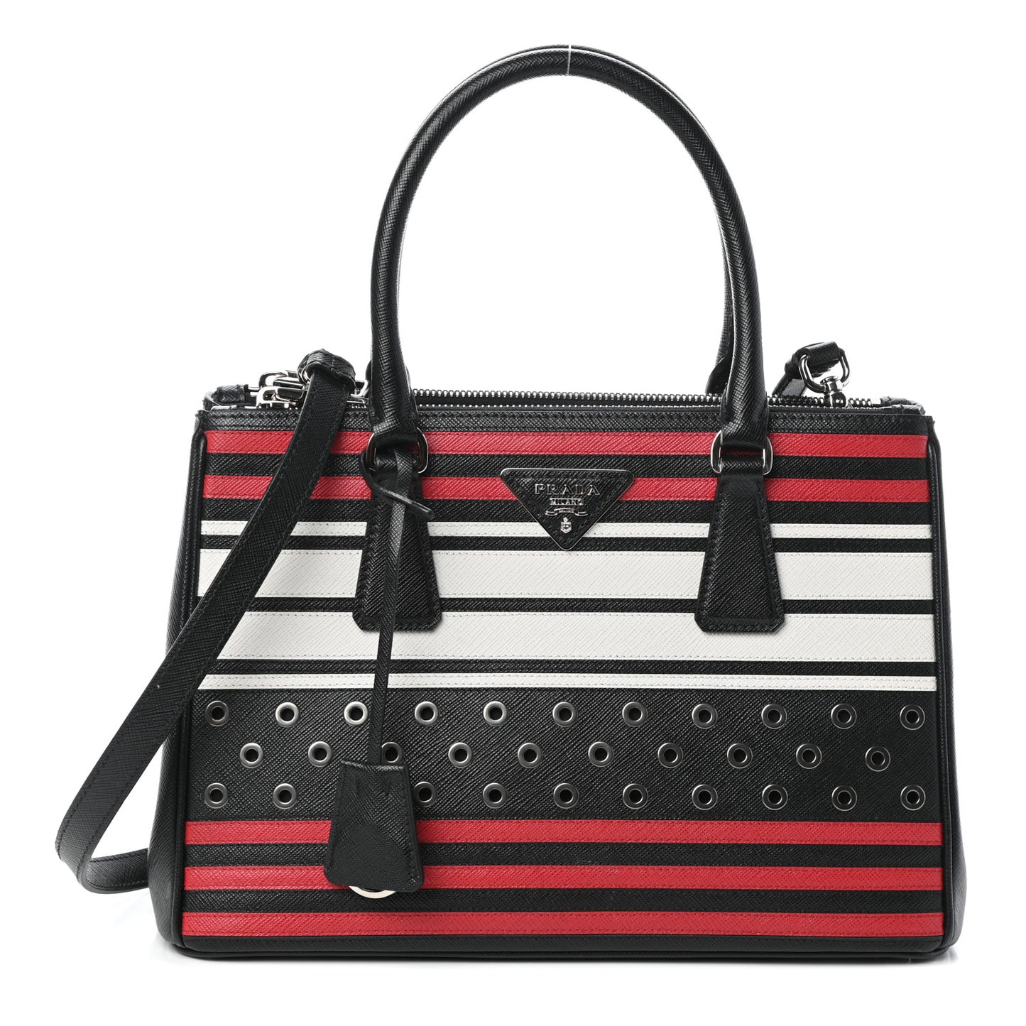 Saffiano Grommet Small Galleria Double Zip Tote Black Fuoco