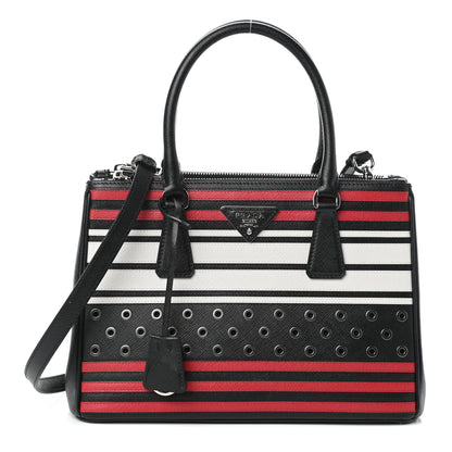 Prada Saffiano Grommet Small Galleria Double Zip Tote Black Fuoco 1 of 9