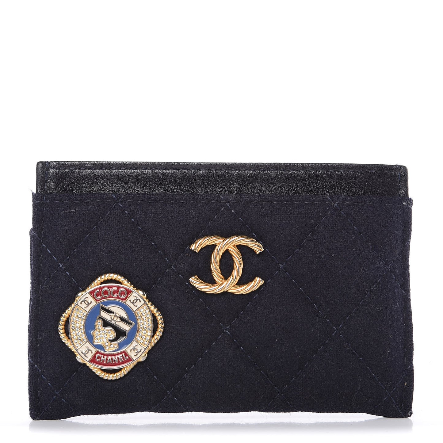 Felt Quilted Coco Mademoiselle CC Card Holder Navy