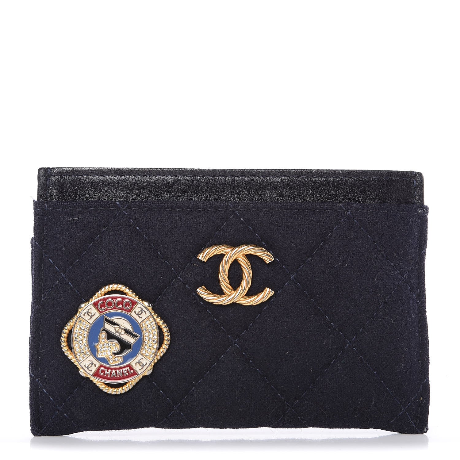 Chanel Felt Quilted Coco Mademoiselle CC Card Holder Navy 1 of 10
