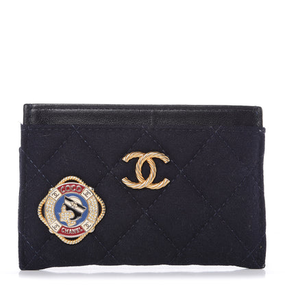 Chanel Felt Quilted Coco Mademoiselle CC Card Holder Navy 1 of 10