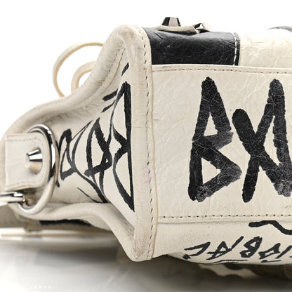 Balenciaga Agneau Arena Graffiti All Over Classic Silver Hardware Mini City White Black 7 of 8