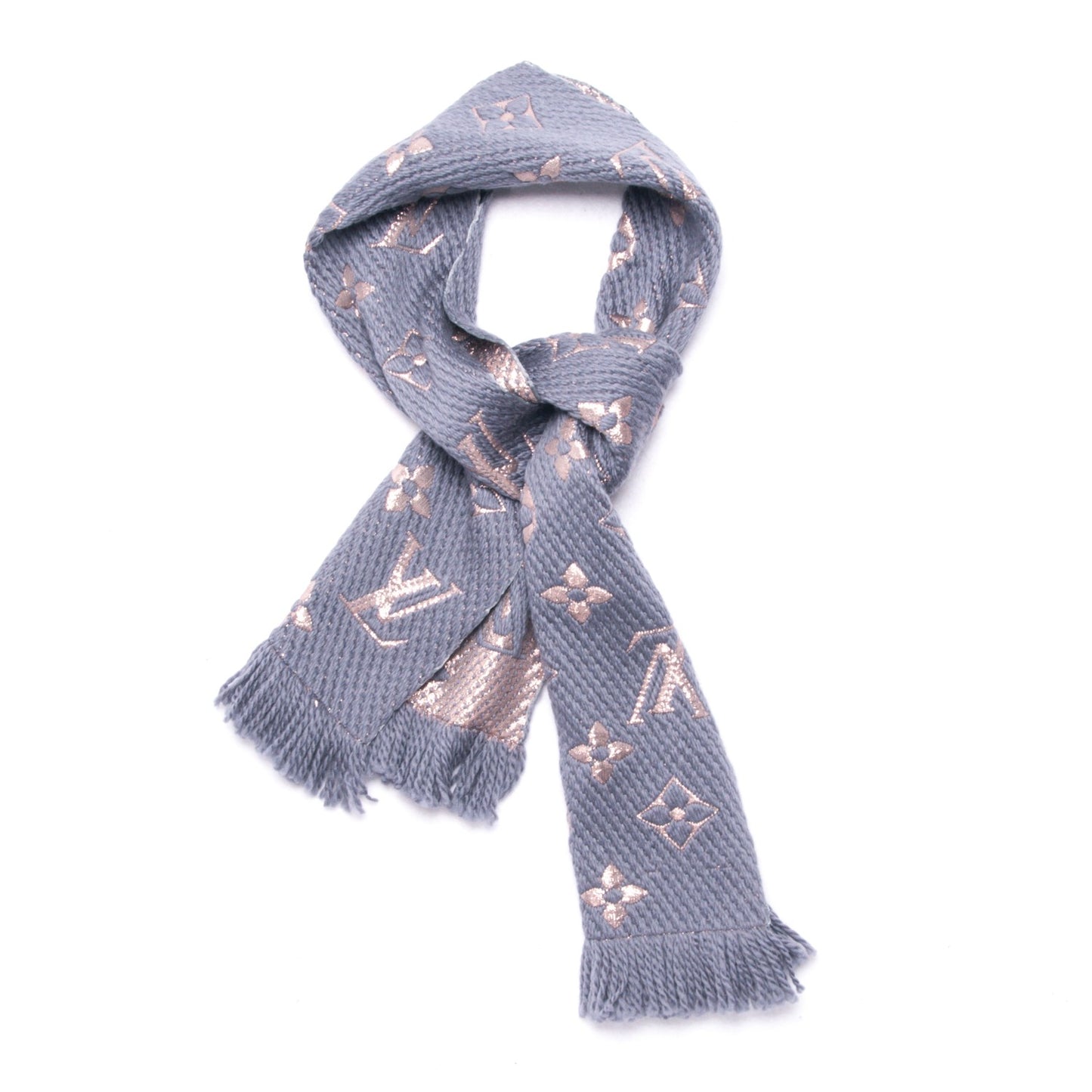 Wool Silk Logomania Shine Scarf Grey