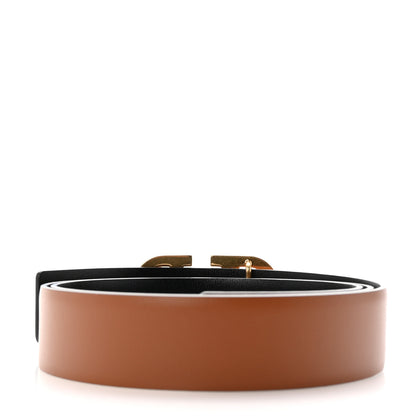 Valentino Garavani Glossy Calfskin VLogo Reversible 30mm Belt 85 34 Saddle Brown Black 2 of 6