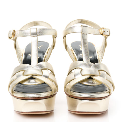 Saint Laurent Metallic Nappa Tribute 75 Platform Sandals 35 Platino 3 of 10