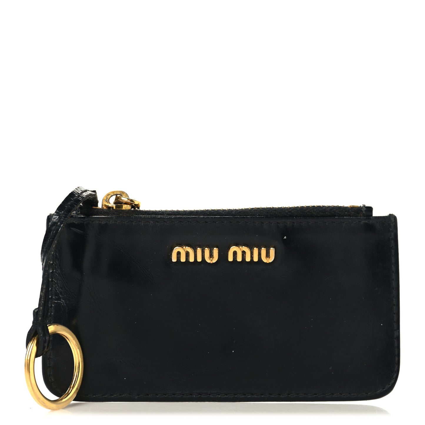 Shiny Calfskin Pouch Key Ring Black
