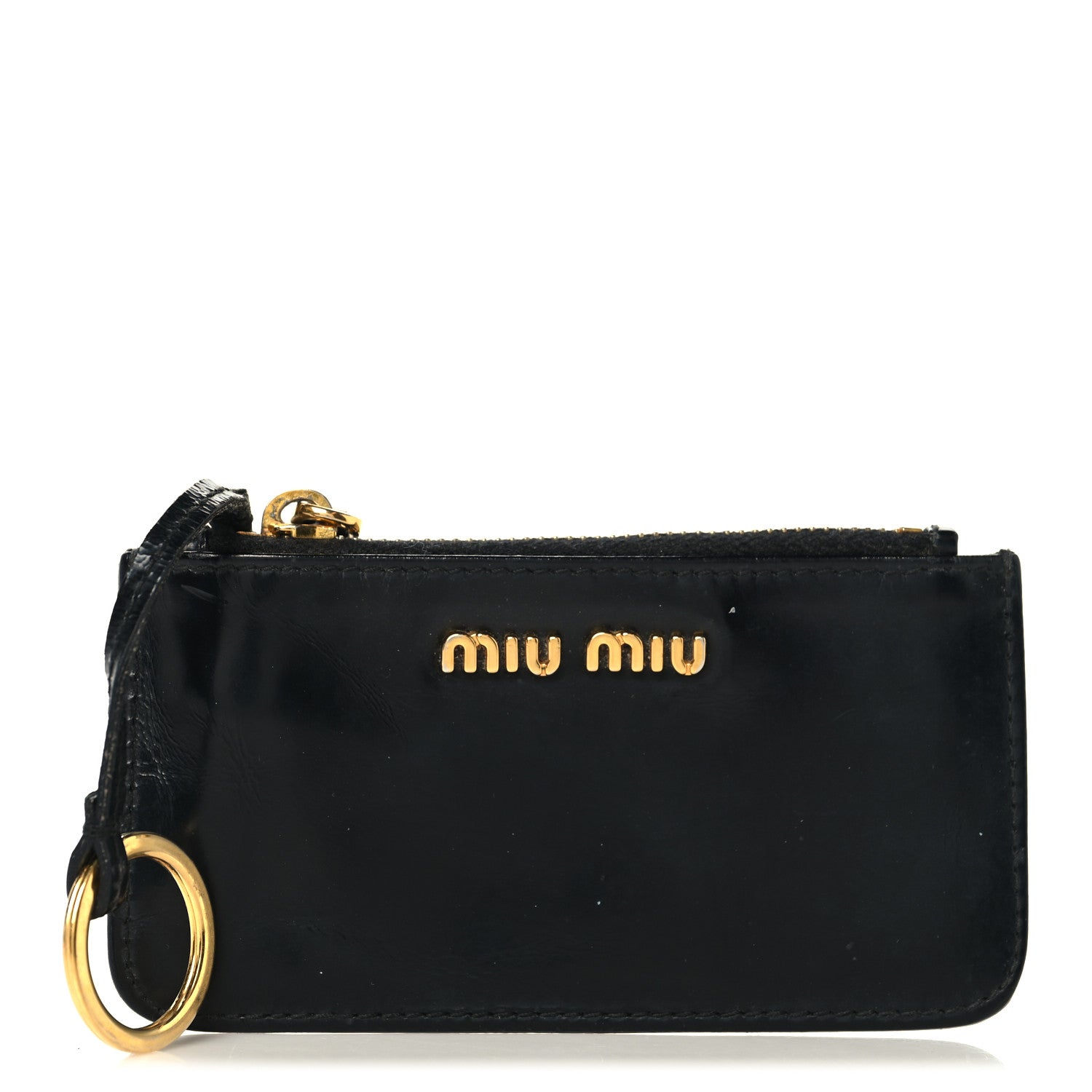 Miu Miu Shiny Calfskin Pouch Key Ring Black 1 of 7