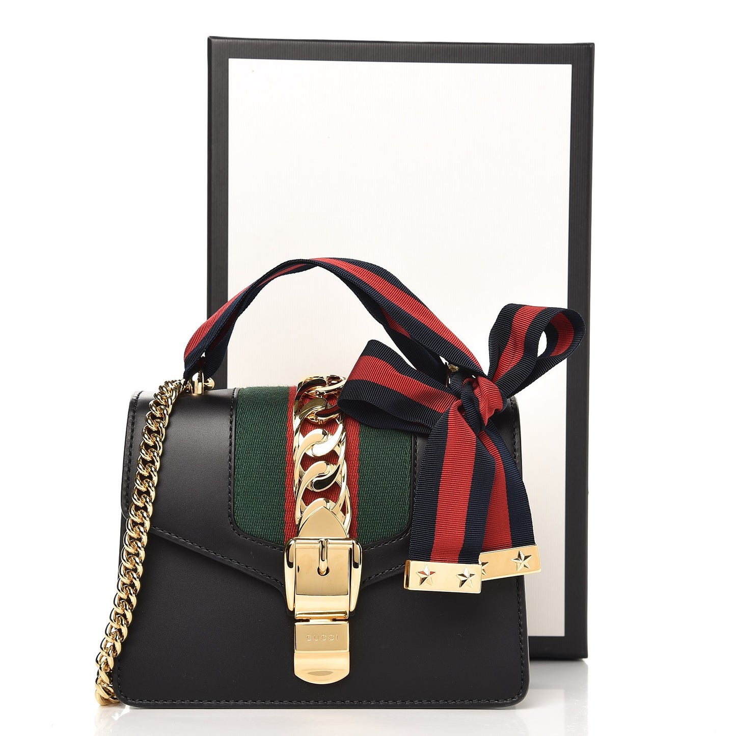 Calfskin Mini Sylvie Chain Shoulder Bag Black