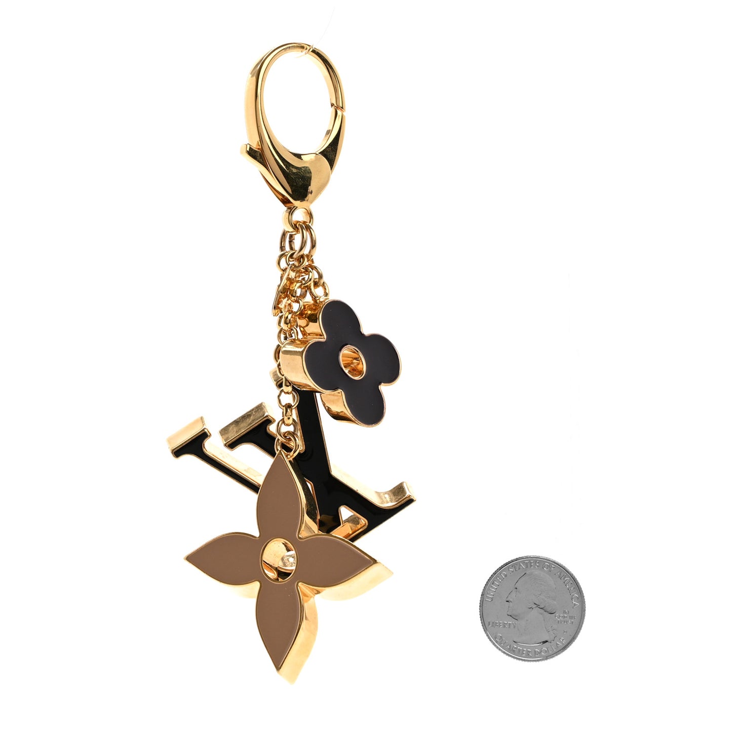 Metal Enamel Fleur De Monogram Bag Charm Dore