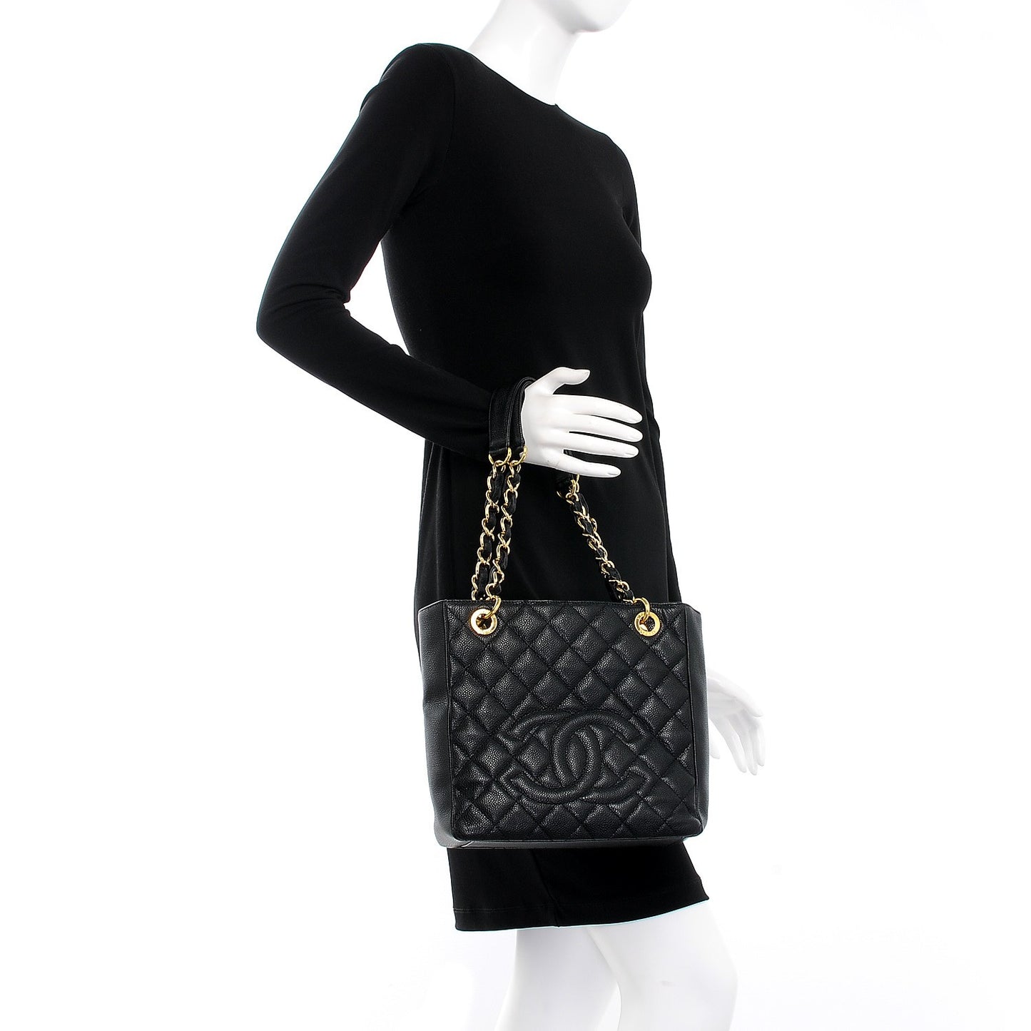 Caviar Quilted Petit Shopping Tote PST Black