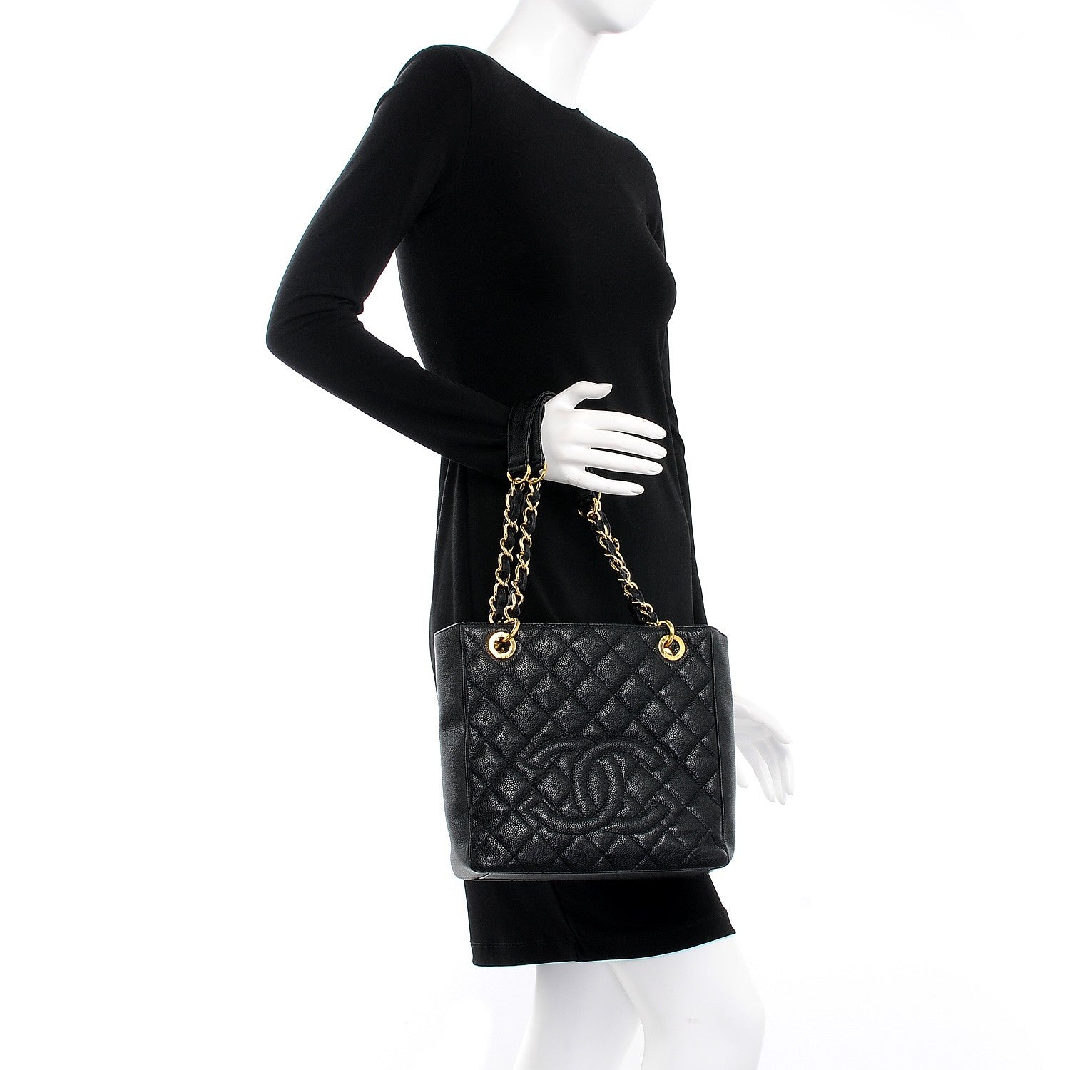 Chanel Caviar Quilted Petit Shopping Tote PST Black 2 of 9