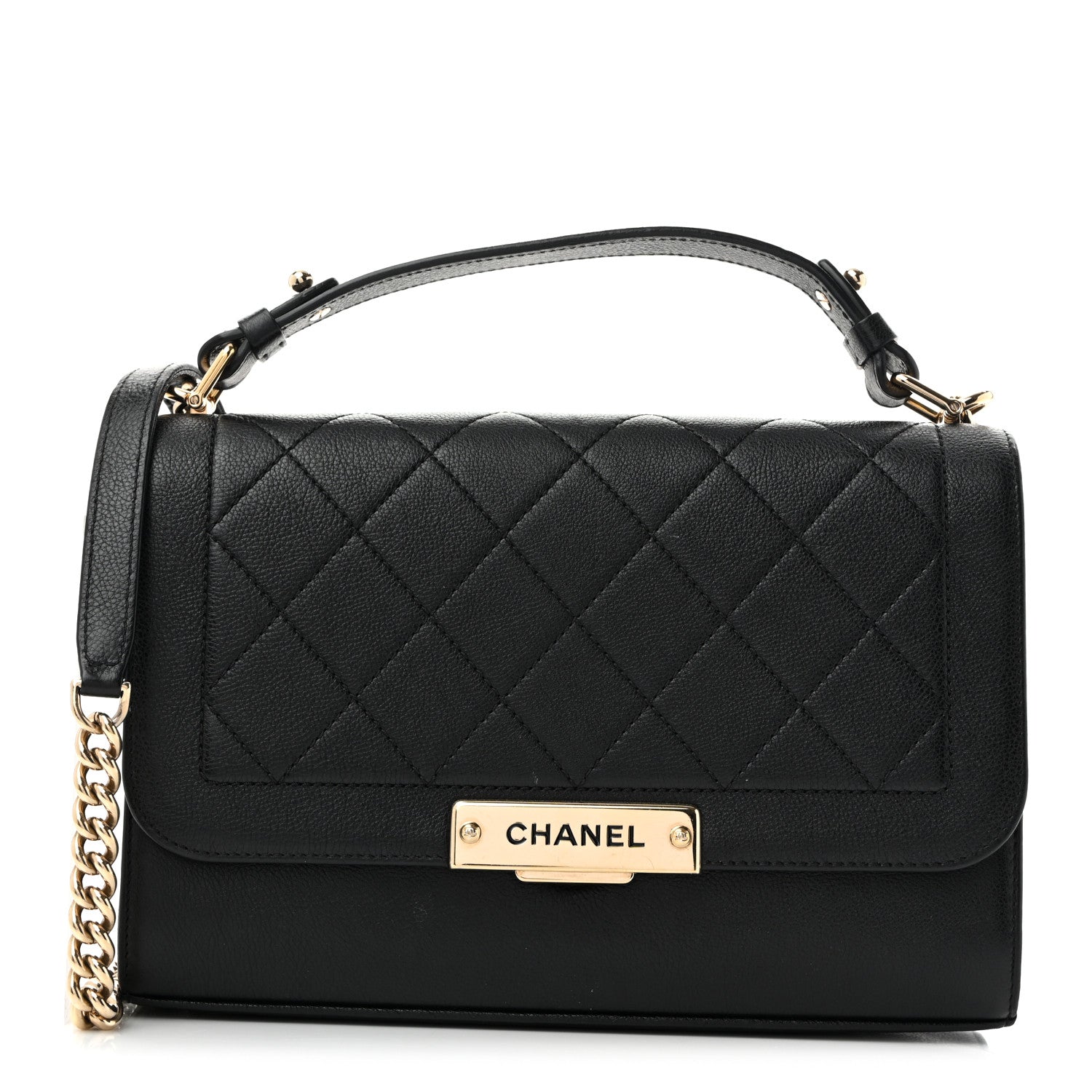 Chanel Grained Calfskin Quilted Medium Label Click Flap Bag Black 1 of 14