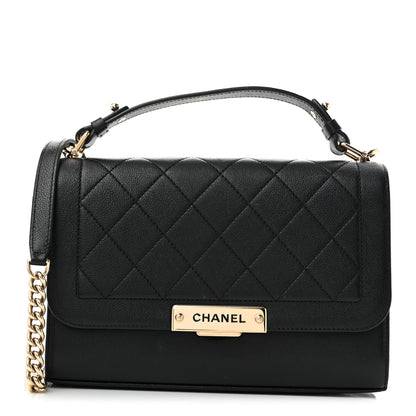 Chanel Grained Calfskin Quilted Medium Label Click Flap Bag Black 1 of 14