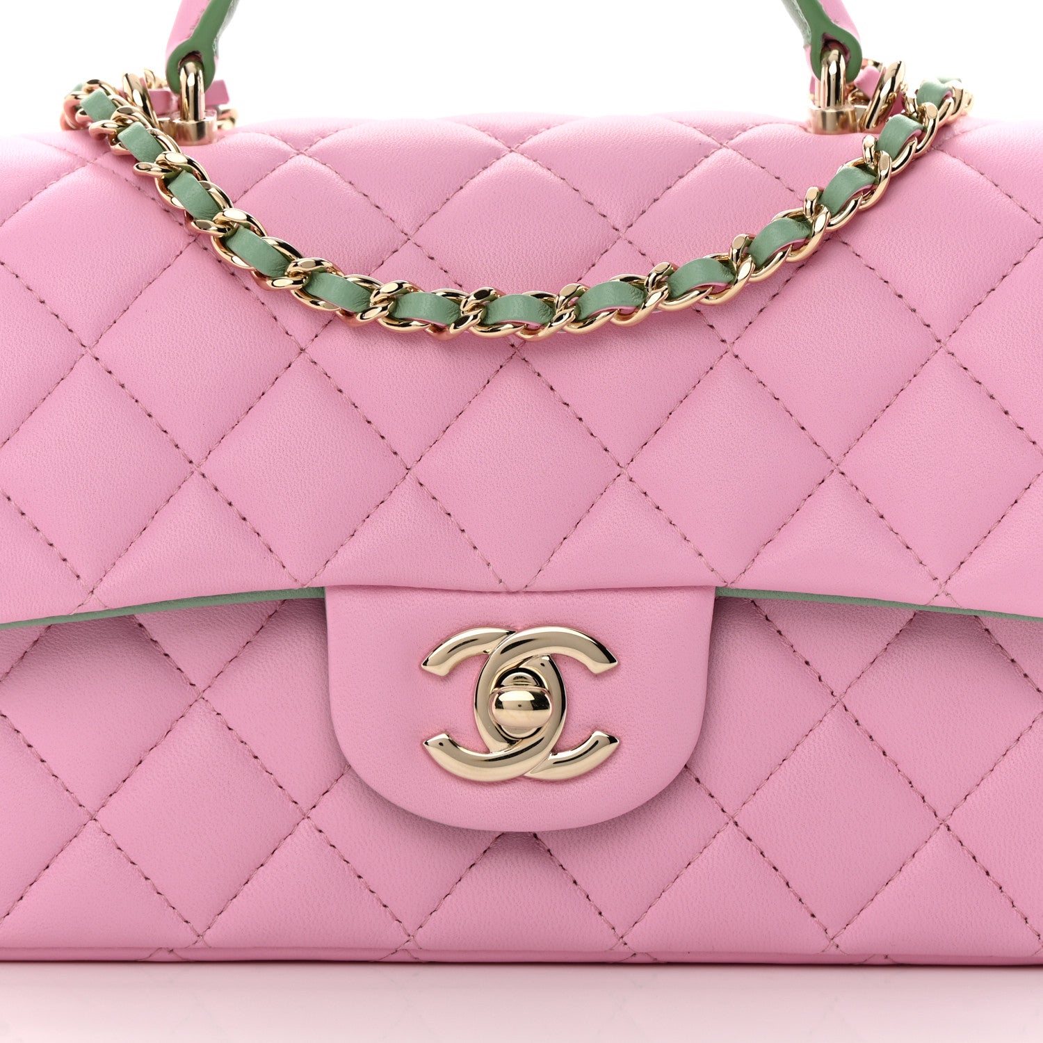 Chanel Lambskin Quilted Mini Top Handle Rectangular Flap Lilac Light Green 8 of 11