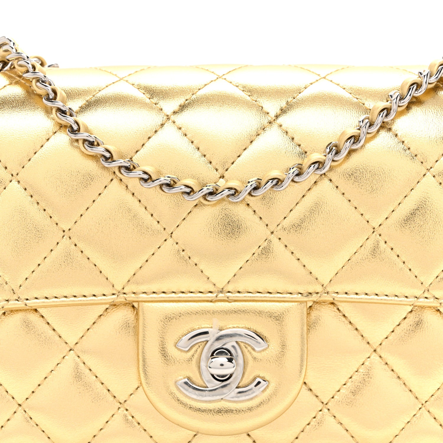 Chanel Metallic Lambskin Quilted Mini Rectangular Pearl Crush Flap  Gold 8 of 11