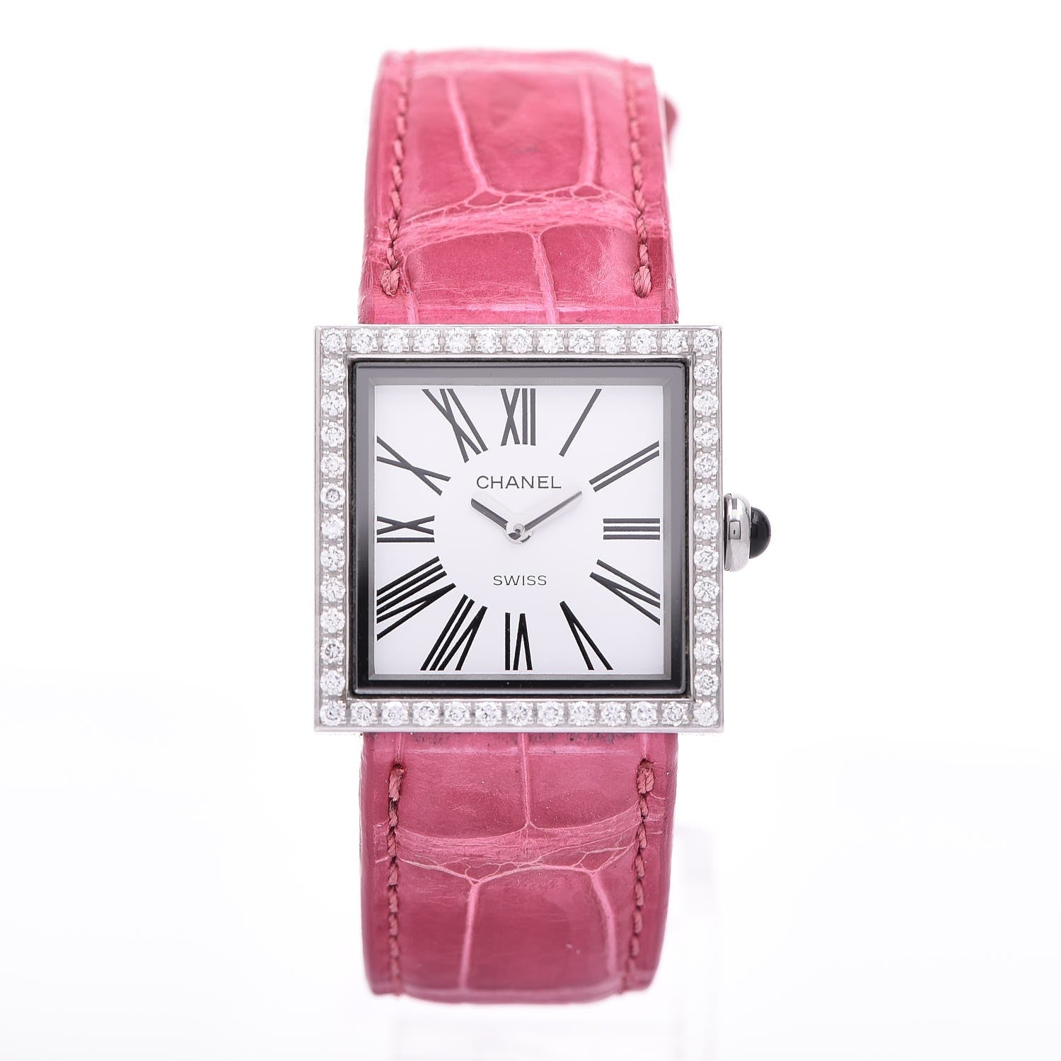Chanel Stainless Steel Alligator Diamond 23mm Mademoiselle Quartz Watch Pink 1 of 8