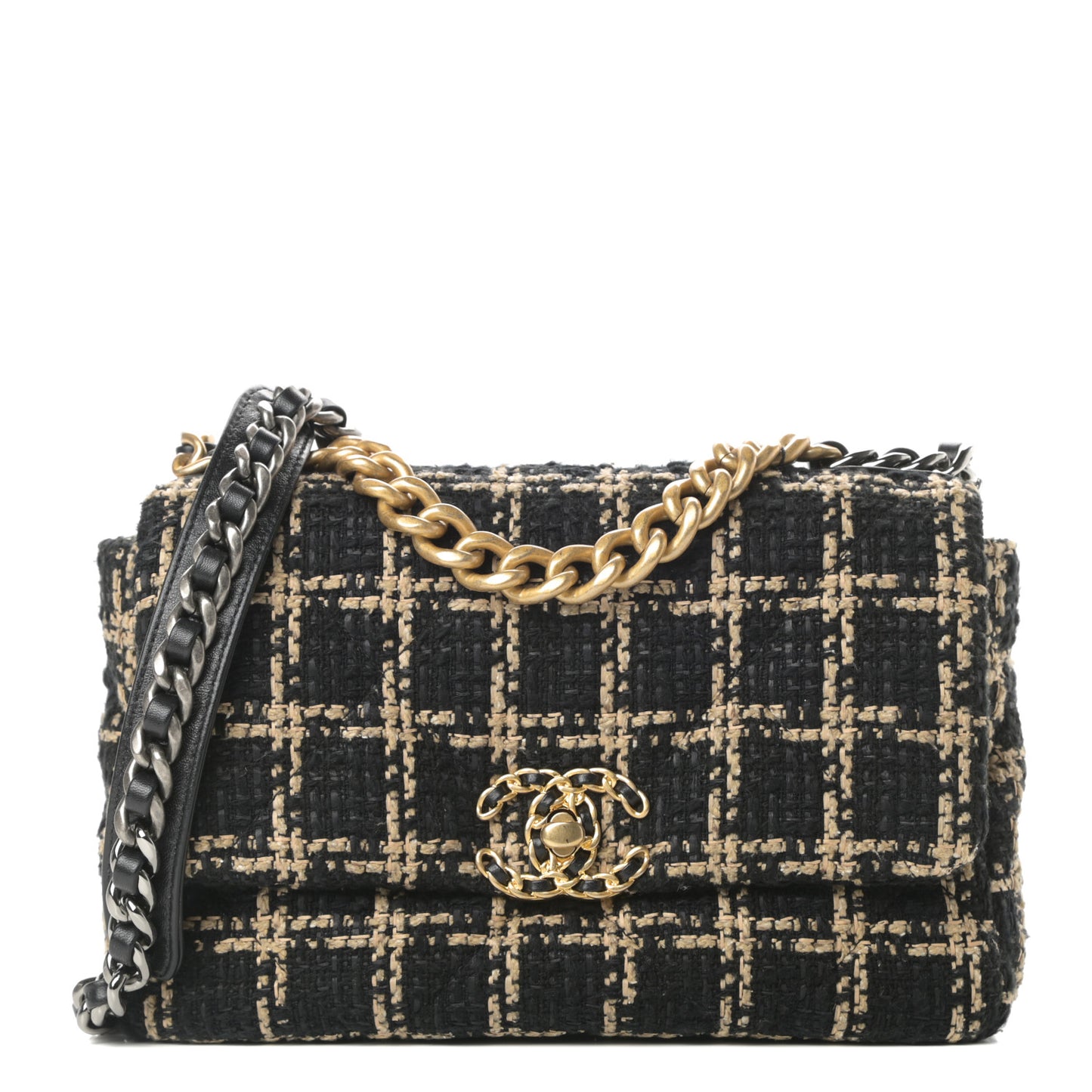 Tweed Quilted Medium Chanel 19 Flap Black Beige