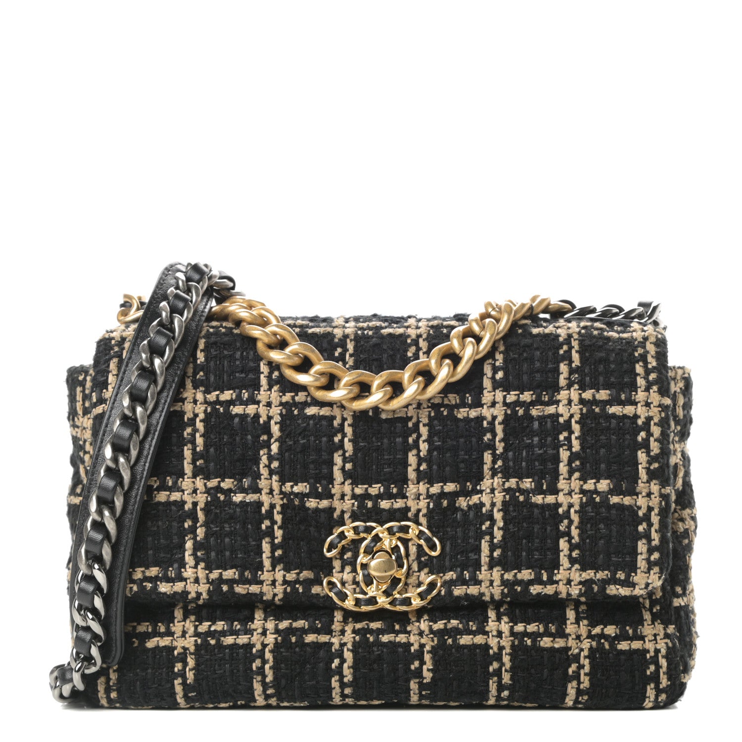 Chanel Tweed Quilted Medium Chanel 19 Flap Black Beige 1 of 11