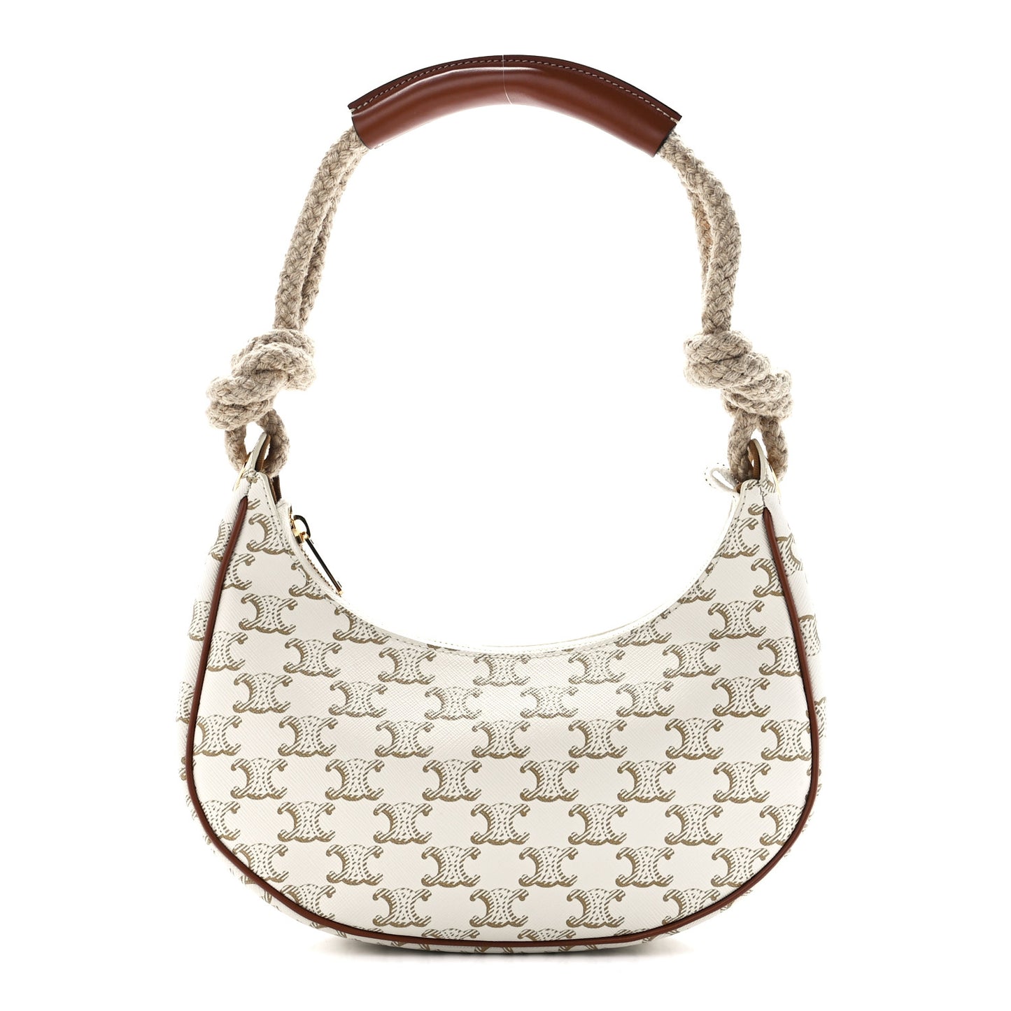Canvas Calfskin Ava Rope Triomphe Shoulder Bag White