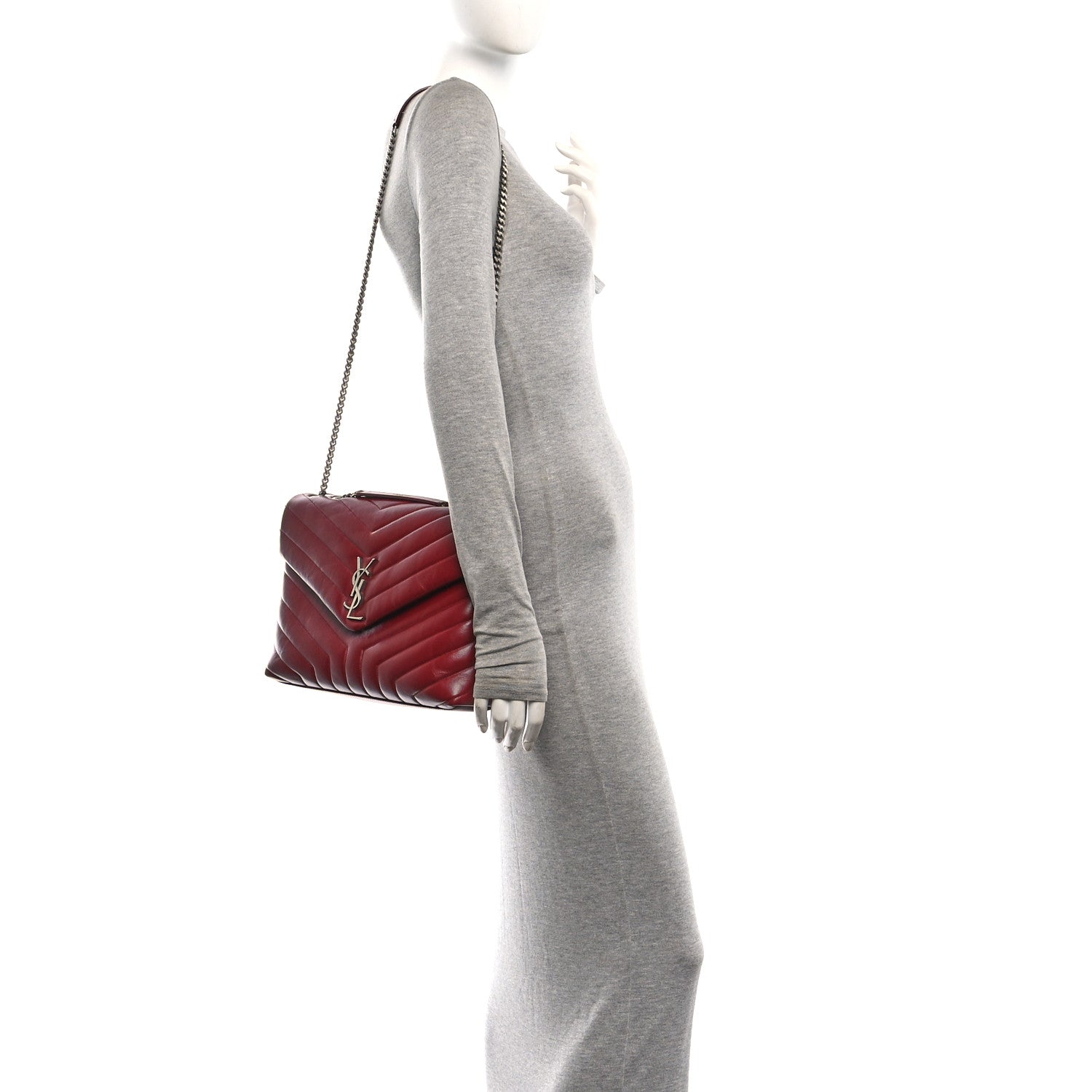 Saint Laurent Calfskin Y Quilted Monogram Medium Loulou Chain Satchel Palissandre 2 of 11