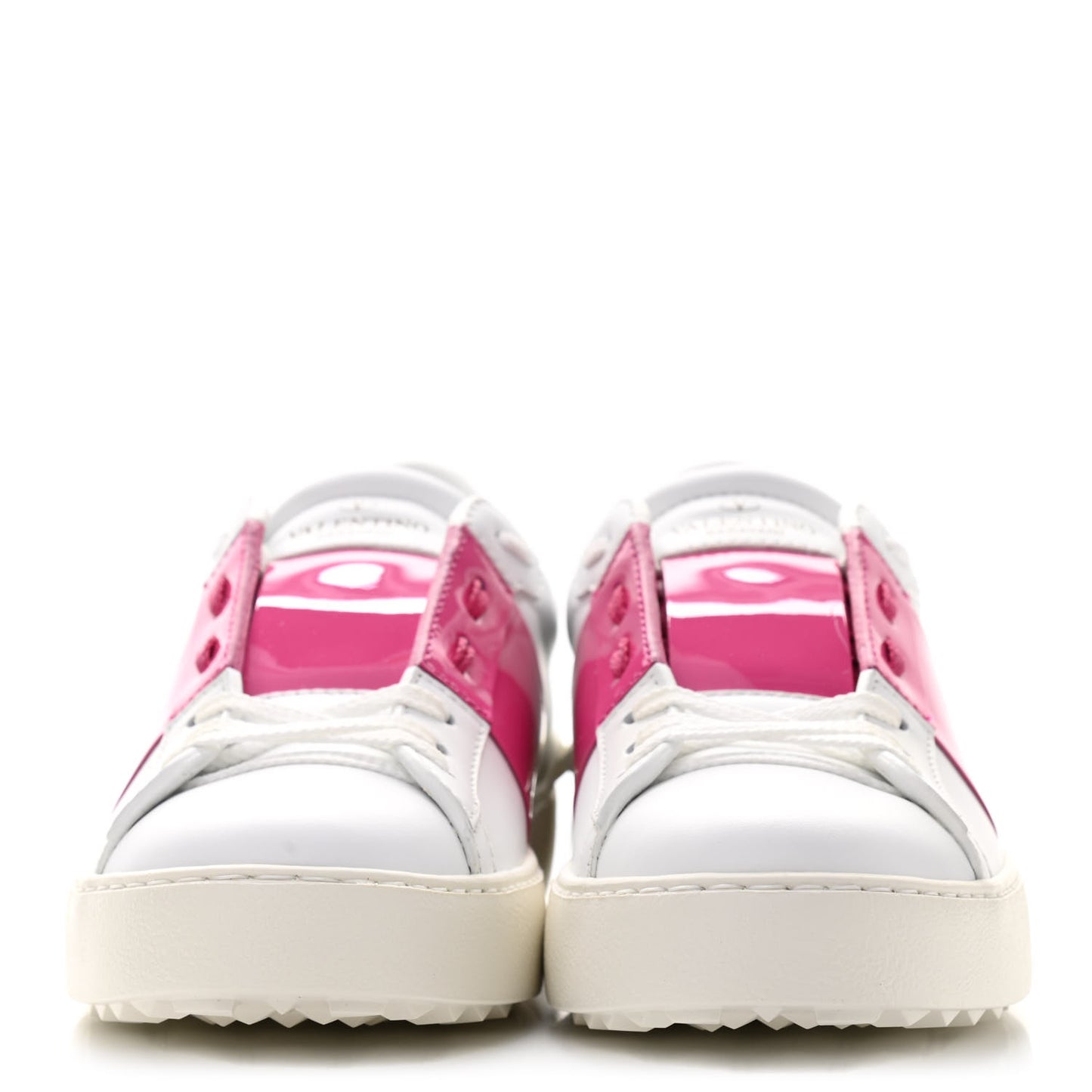 Patent Calfskin Womens Rockstud Open Sneakers 37 White Pink Orchid