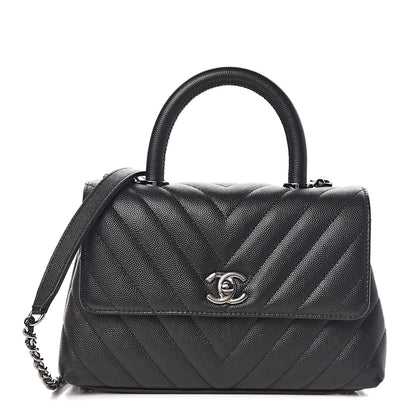 Chanel Caviar Chevron Quilted Mini Coco Handle Flap Black 1 of 10