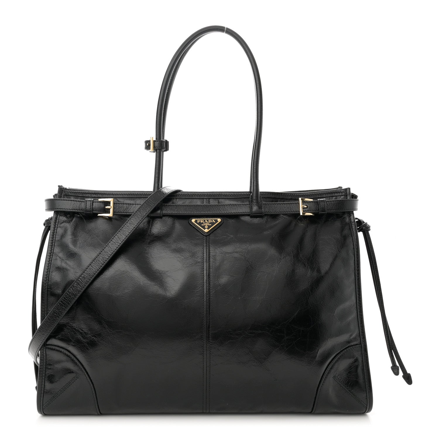 Prada Shiny Nappa Large Bonnie Shoulder Bag Black 1 of 11