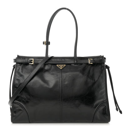 Prada Shiny Nappa Large Bonnie Shoulder Bag Black 1 of 11