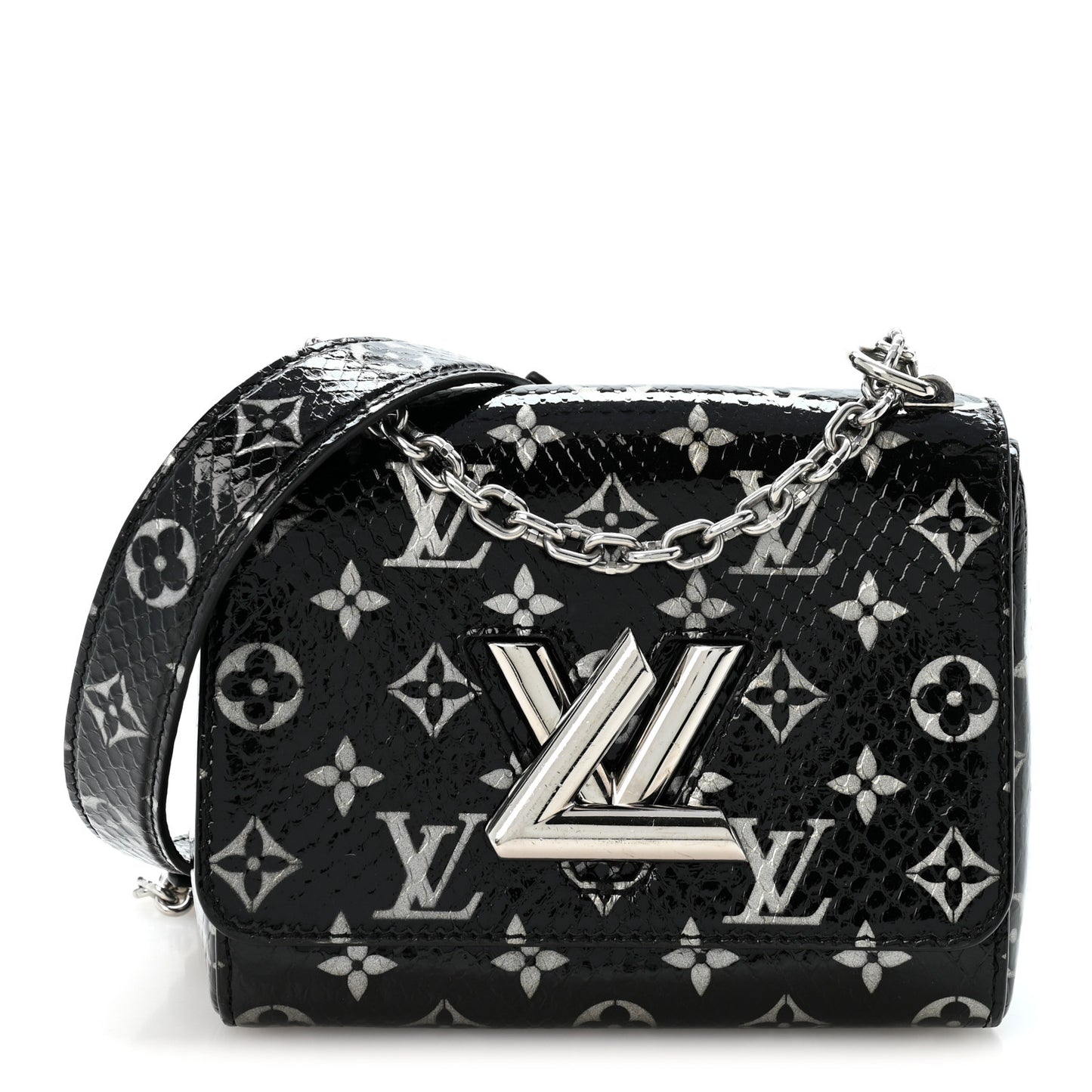Snakeskin Monogram Twist Shoulder Bag PM Black