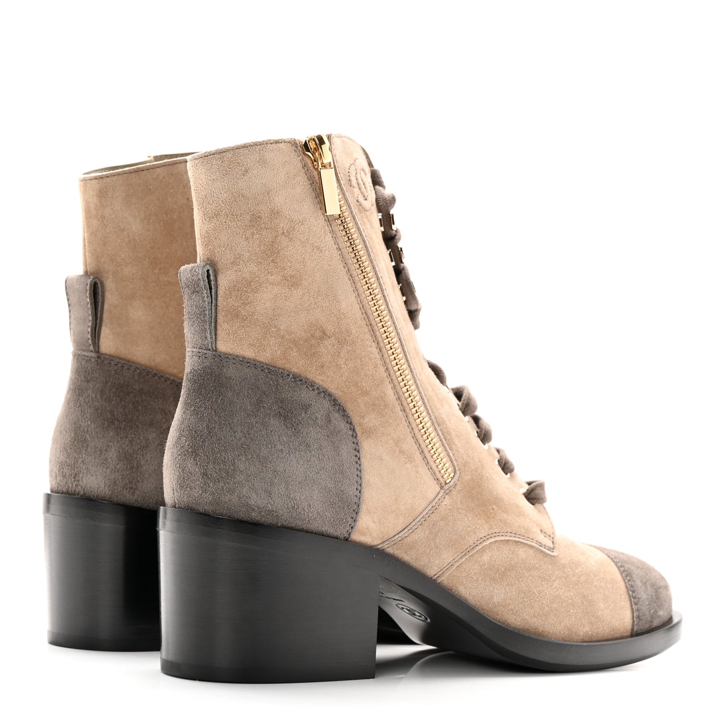Suede Calfskin CC Lace Up Short Boots 40 Light Beige