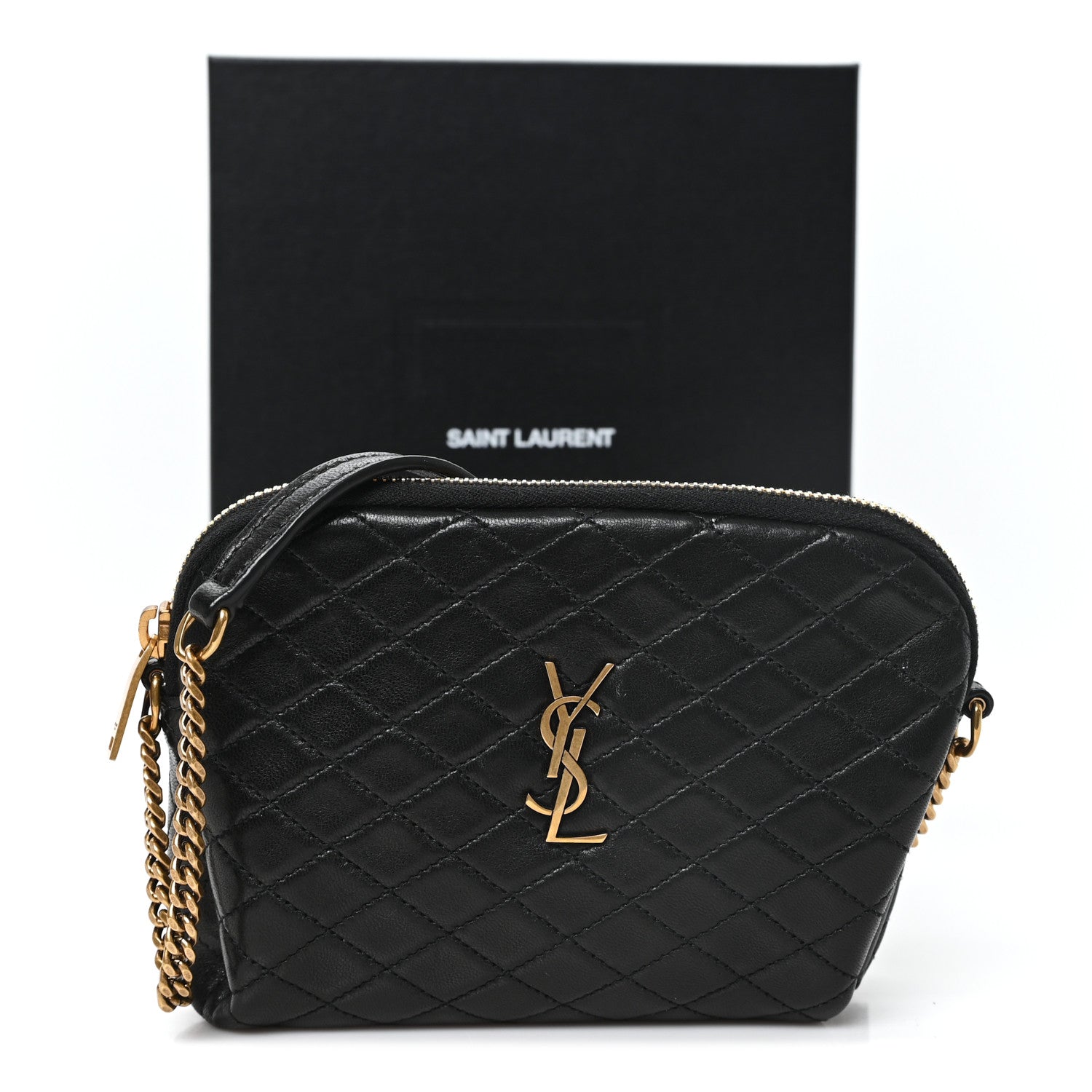 Saint Laurent Lambskin Quilted Gaby Zipped Pouch Black 1919323