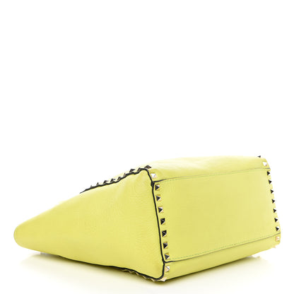 Valentino Garavani Vitello Rockstud Double Handle Tote Yellow Fluo 3 of 20