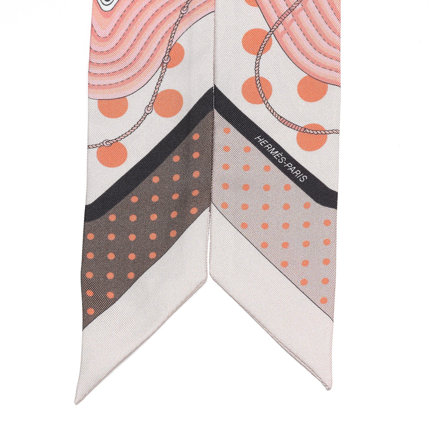 Hermes Silk Clic Clac a Pois Twilly Rose Nacre Marron Corail 3 of 4