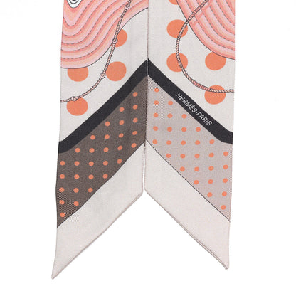 Hermes Silk Clic Clac a Pois Twilly Rose Nacre Marron Corail 3 of 4