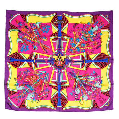 Hermes Silk Bouquets Sellier Scarf 90 Violet Jaune Vif Fuchsia 2 of 7