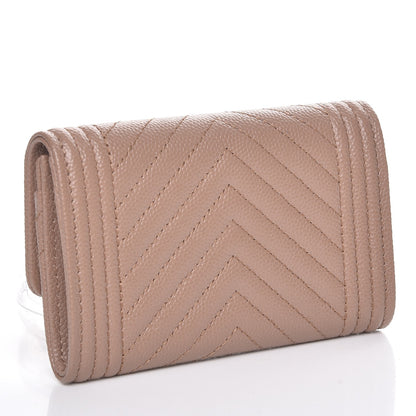 Chanel Caviar Chevron Quilted Boy Card Holder Wallet Dark Beige 3 of 9