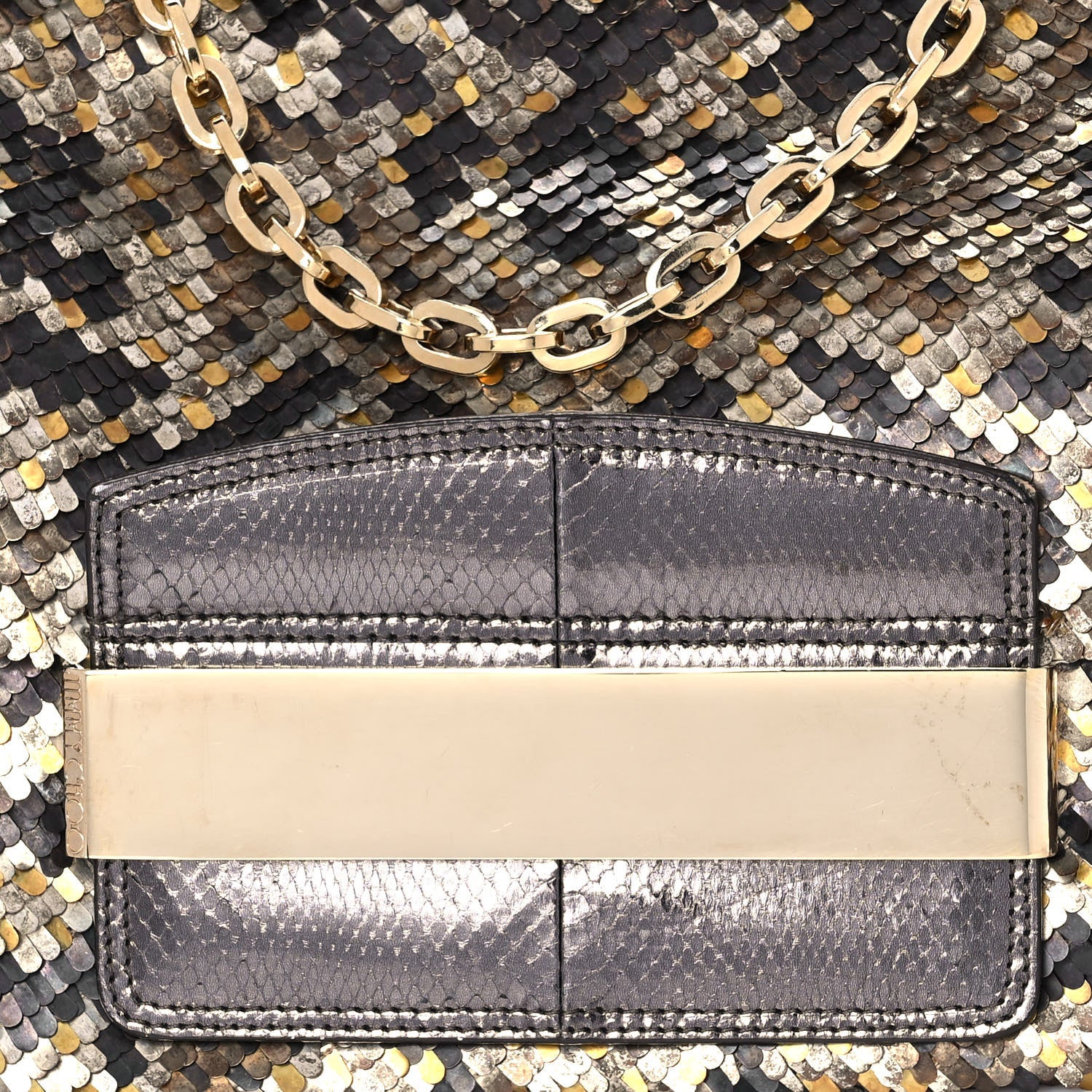 Jimmy Choo Silk Metallic Sequin Watersnake Carolina Chain Shoulder Bag Multicolor 8 of 8