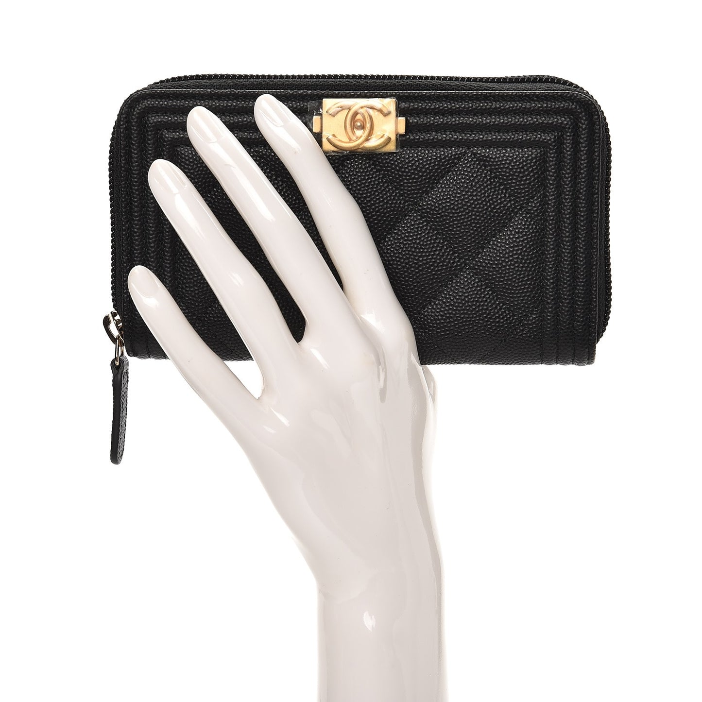 Caviar Quilted Boy Small Zip Around Wallet Black