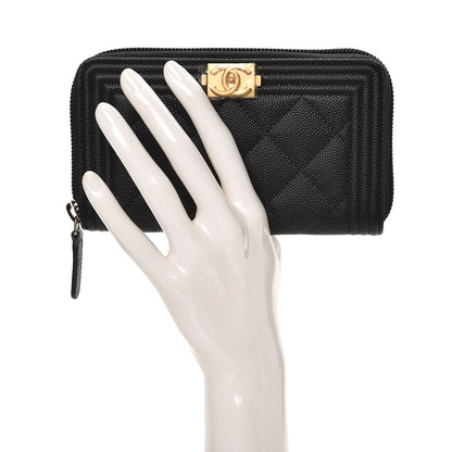 Chanel Caviar Quilted Boy Small Zip Around Wallet Black 2 of 9