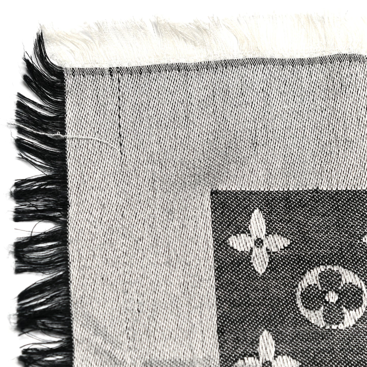 Silk Wool Monogram Denim Shawl Black