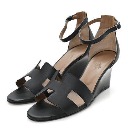 Hermes Calfskin Legend Wedge Sandals 38.5 Black 4 of 10