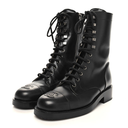 Chanel Calfskin Lace Up Combat Boots 38 Black 3 of 8